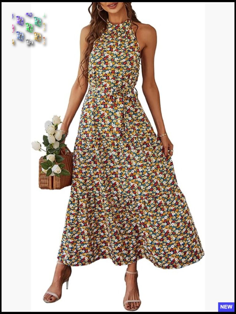 Floral Maxi Dress Boho Chic Halter Neck Sleeveless Formal Summer Wedding